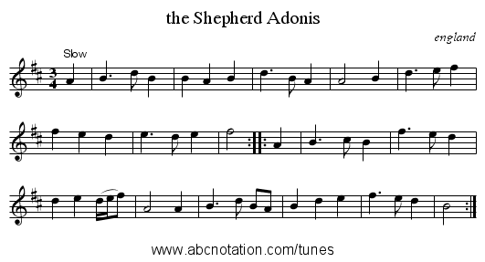 the Shepherd Adonis - staff notation