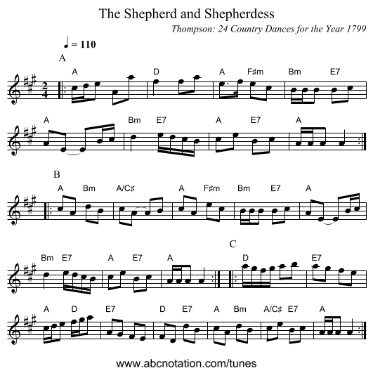 The Shepherd and Shepherdess - staff notation