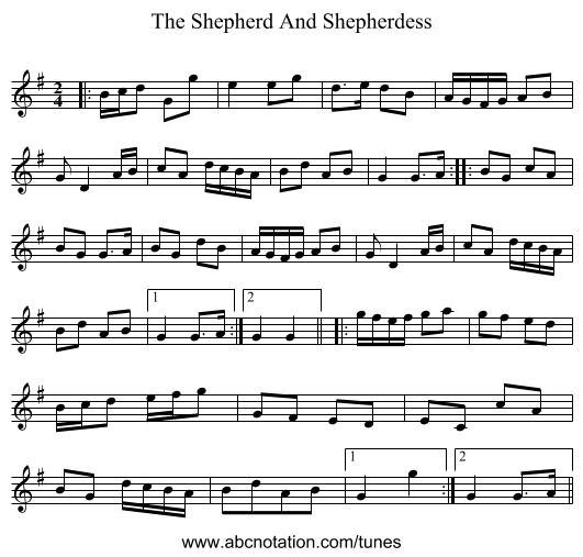 The Shepherd And Shepherdess - staff notation