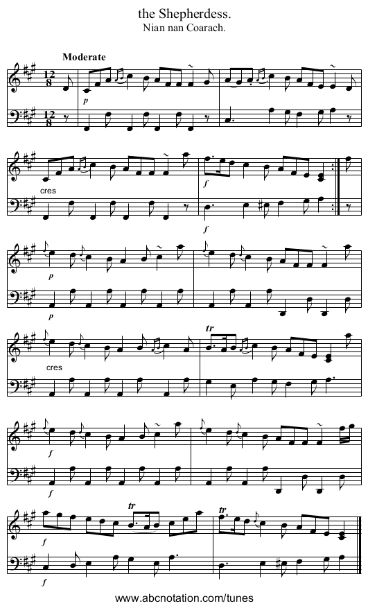 the Shepherdess. - staff notation