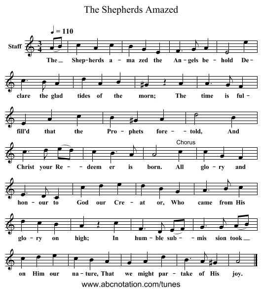 The Shepherds Amazed - staff notation