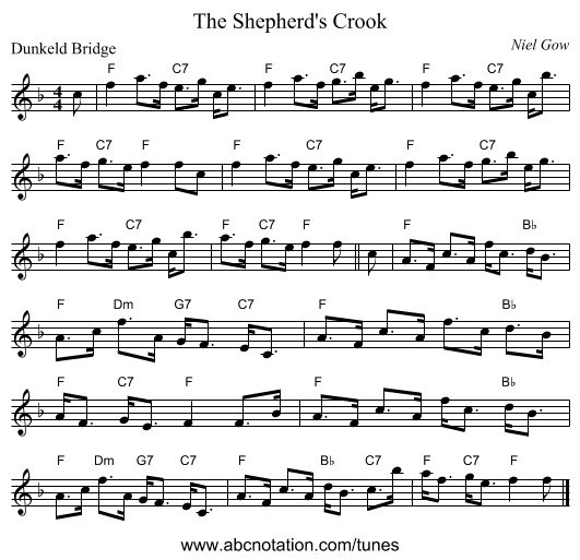 The Shepherd's Crook - staff notation