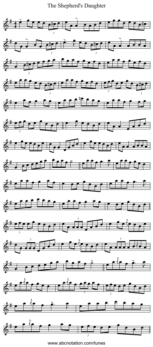 The Shepherd's Daughter - staff notation