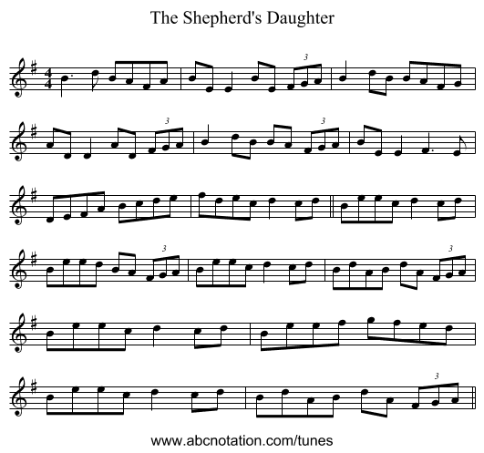The Shepherd's Daughter - staff notation