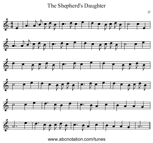 The Shepherd's Daughter - staff notation