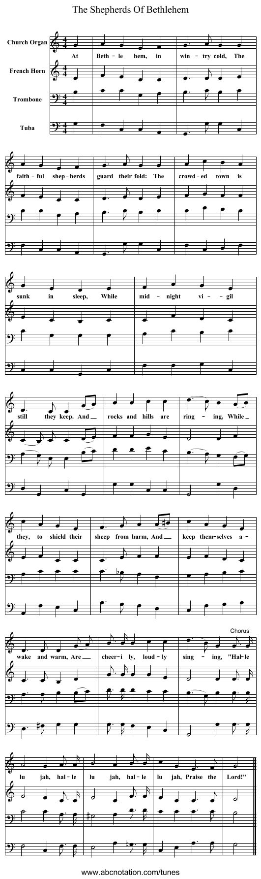 The Shepherds Of Bethlehem - staff notation