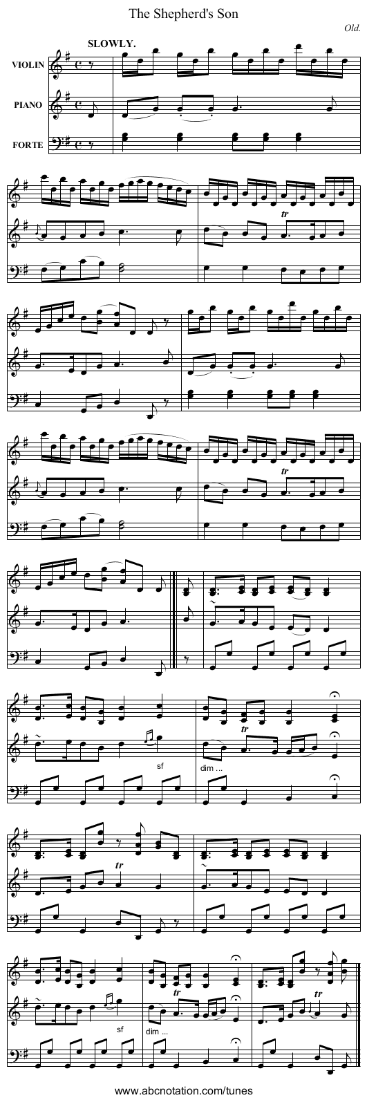 The Shepherd's Son - staff notation