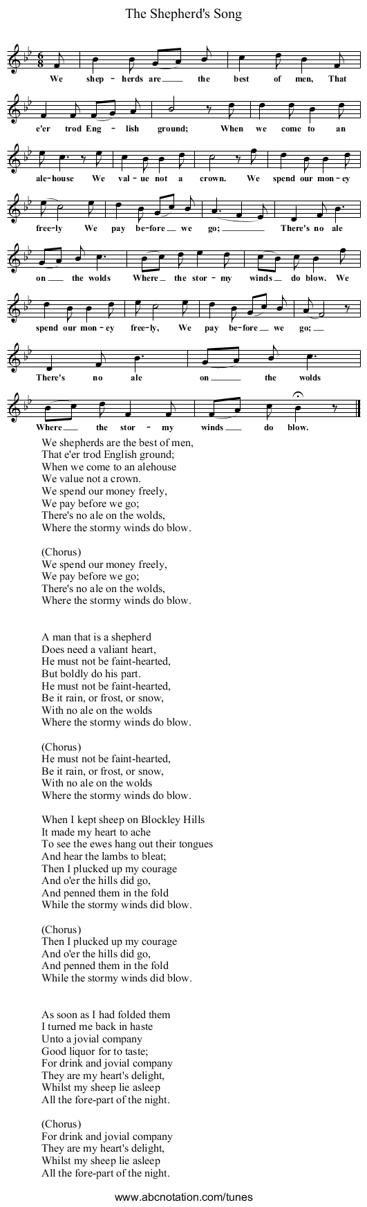 The Shepherd's Song - staff notation