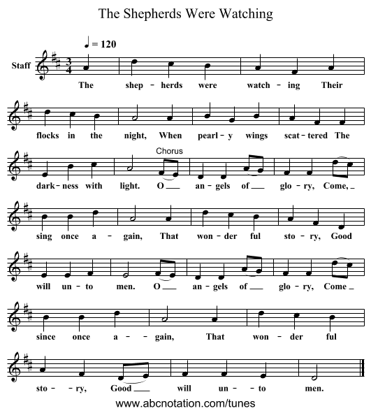 The Shepherds Were Watching - staff notation