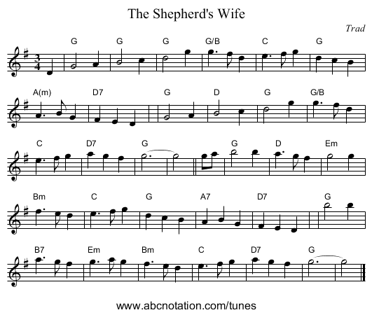 The Shepherd's Wife - staff notation