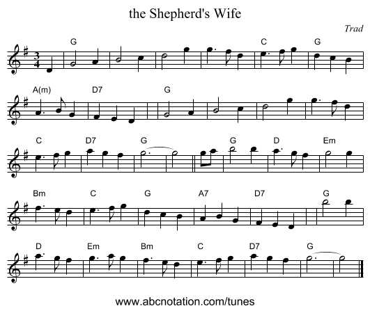 the Shepherd's Wife - staff notation