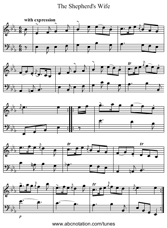 The Shepherd's Wife - staff notation