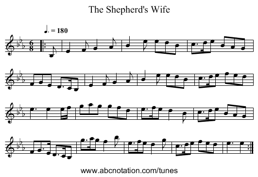 The Shepherd's Wife - staff notation