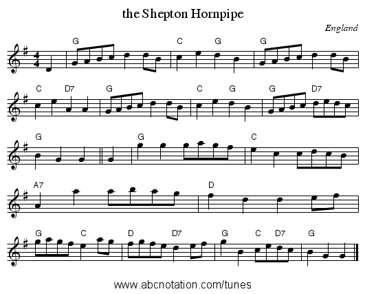 the Shepton Hornpipe - staff notation