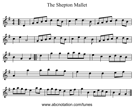 The Shepton Mallet - staff notation