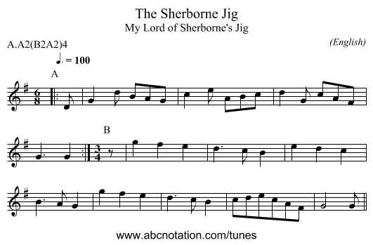 The Sherborne Jig - staff notation