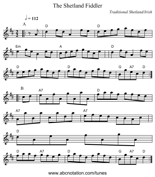 The Shetland Fiddler - staff notation