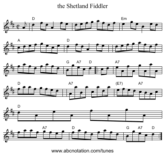 the Shetland Fiddler - staff notation
