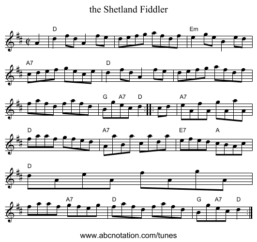 the Shetland Fiddler - staff notation