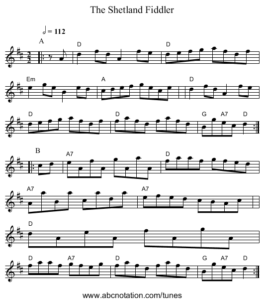 The Shetland Fiddler - staff notation