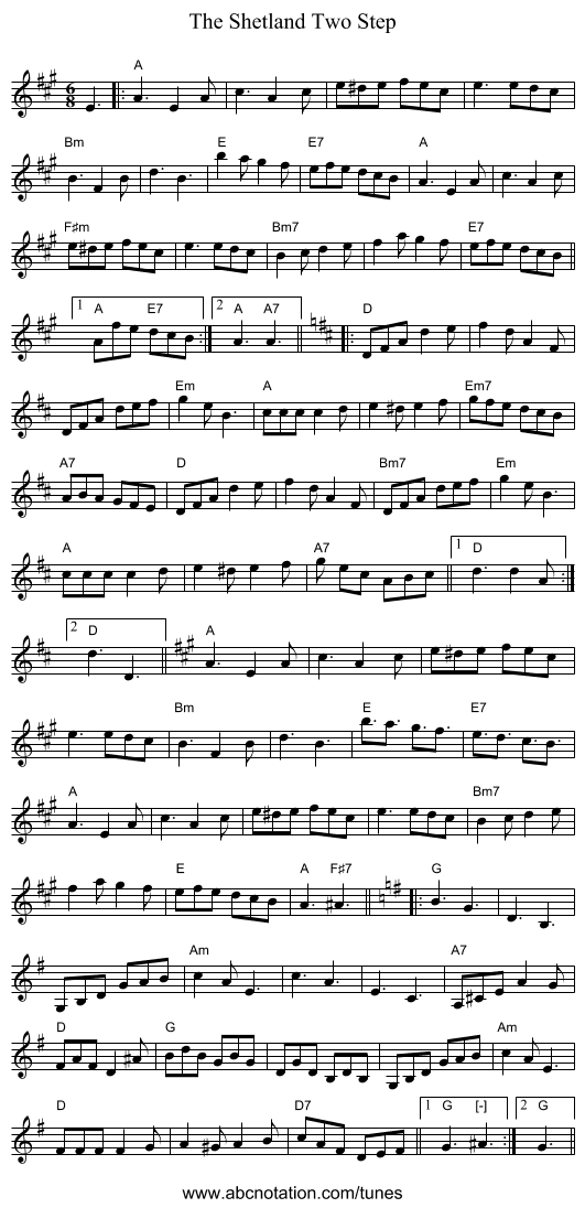 The Shetland Two Step - staff notation