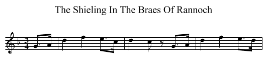 The Shieling In The Braes Of Rannoch - staff notation