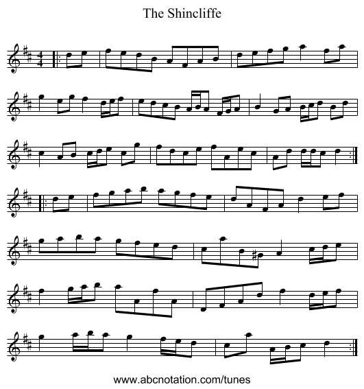 The Shincliffe - staff notation