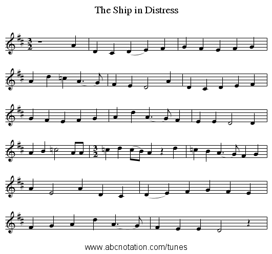 The Ship in Distress - staff notation