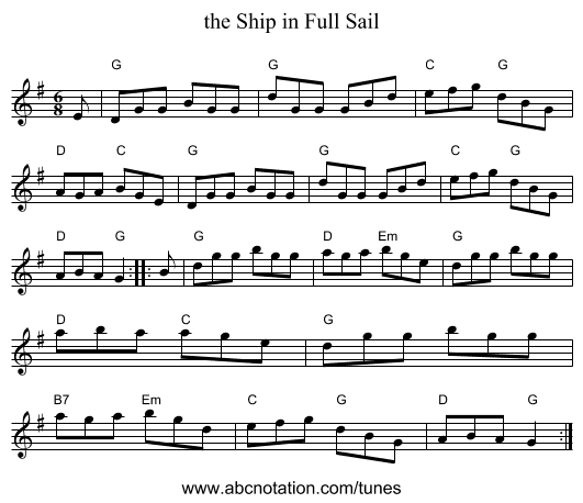 the Ship in Full Sail - staff notation