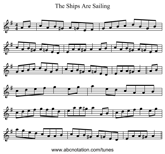The Ships Are Sailing - staff notation