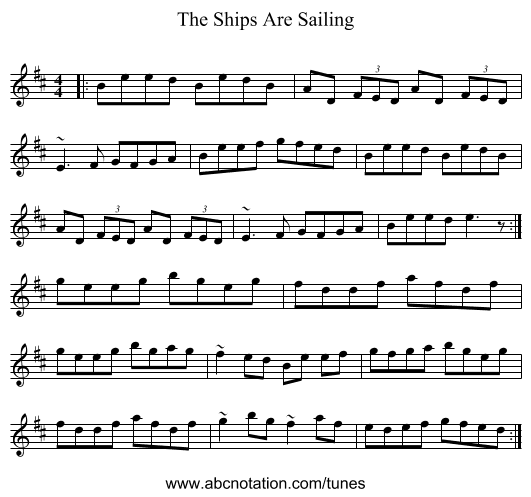 The Ships Are Sailing - staff notation