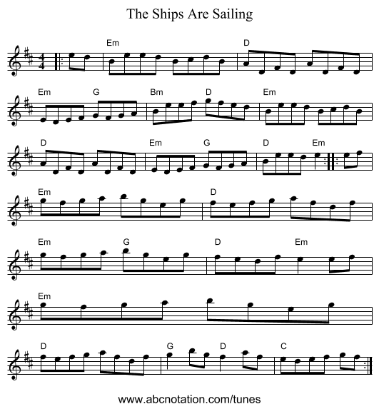 The Ships Are Sailing - staff notation