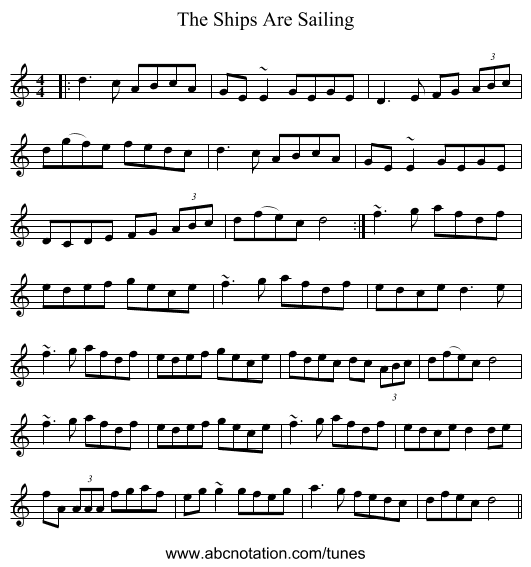 The Ships Are Sailing - staff notation
