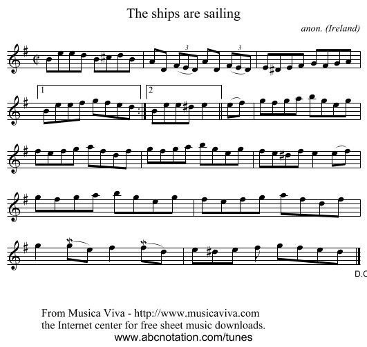 The ships are sailing - staff notation