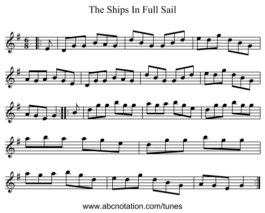 The Ships In Full Sail - staff notation