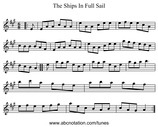 The Ships In Full Sail - staff notation