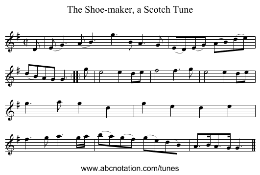The Shoe-maker, a Scotch Tune - staff notation