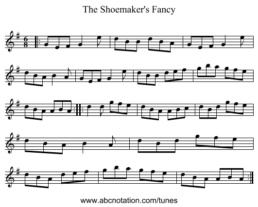 The Shoemaker's Fancy - staff notation