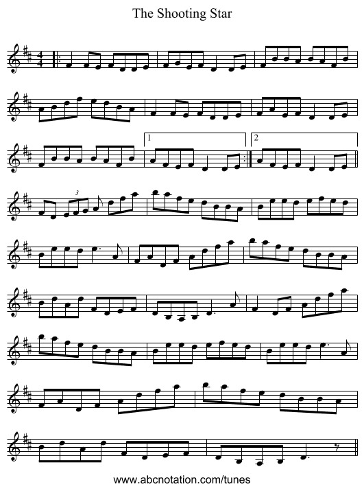 The Shooting Star - staff notation