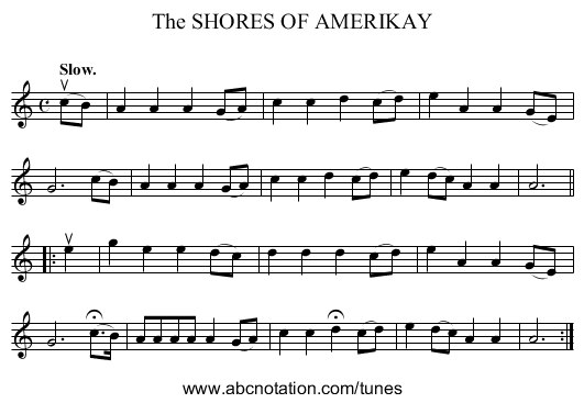 The SHORES OF AMERIKAY - staff notation
