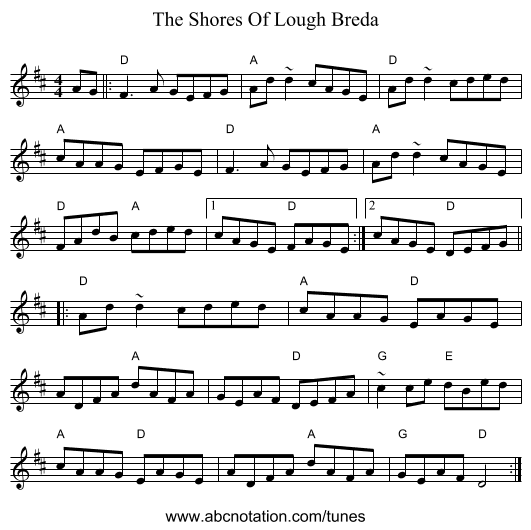 The Shores Of Lough Breda - staff notation