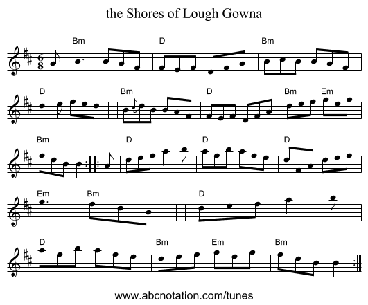 the Shores of Lough Gowna - staff notation