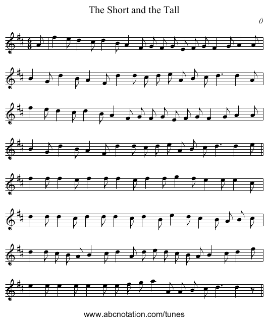 The Short and the Tall - staff notation
