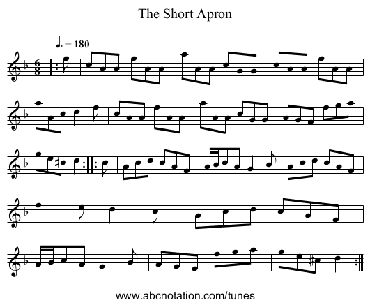 The Short Apron - staff notation