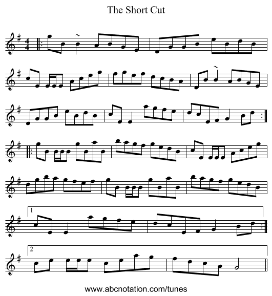 The Short Cut - staff notation