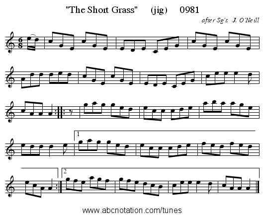 The Short Grass     (jig)     0981 - staff notation