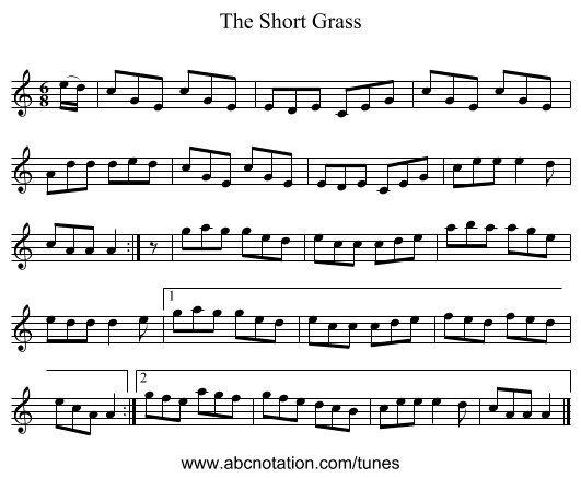 The Short Grass - staff notation