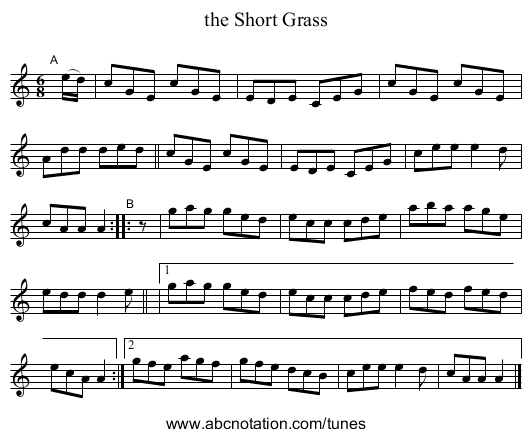 the Short Grass - staff notation