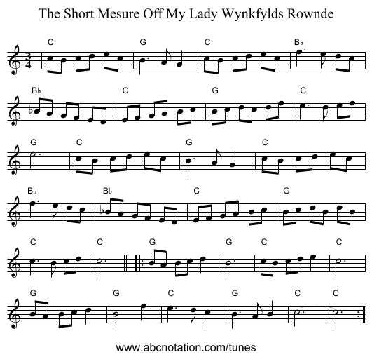 The Short Mesure Off My Lady Wynkfylds Rownde - staff notation