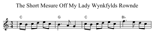 The Short Mesure Off My Lady Wynkfylds Rownde - staff notation